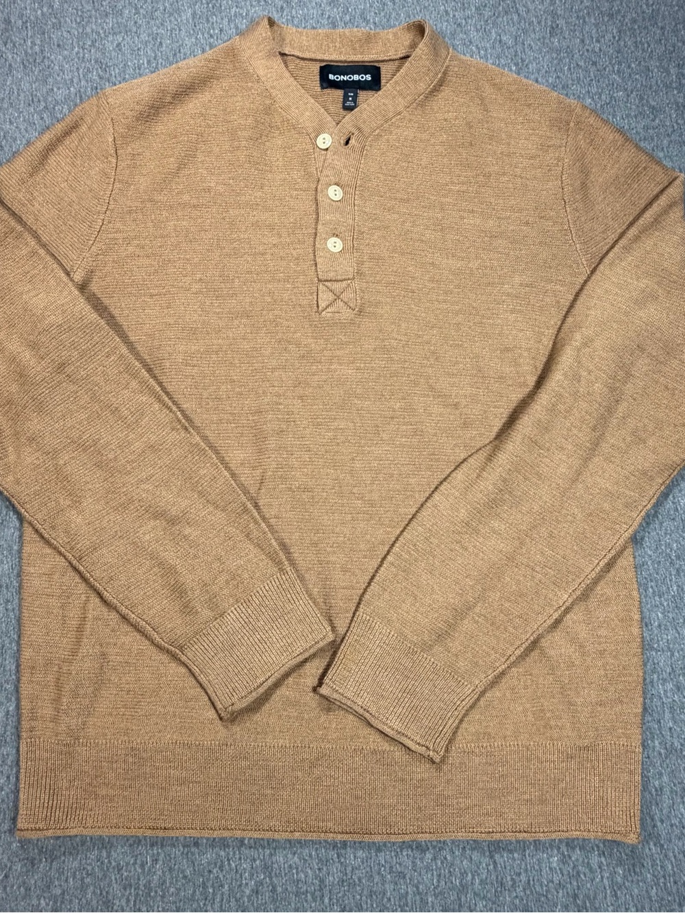Bonobos Men's Medium Slim Fit 100% Extrafine Merino Wool Crewneck Henley Sweater